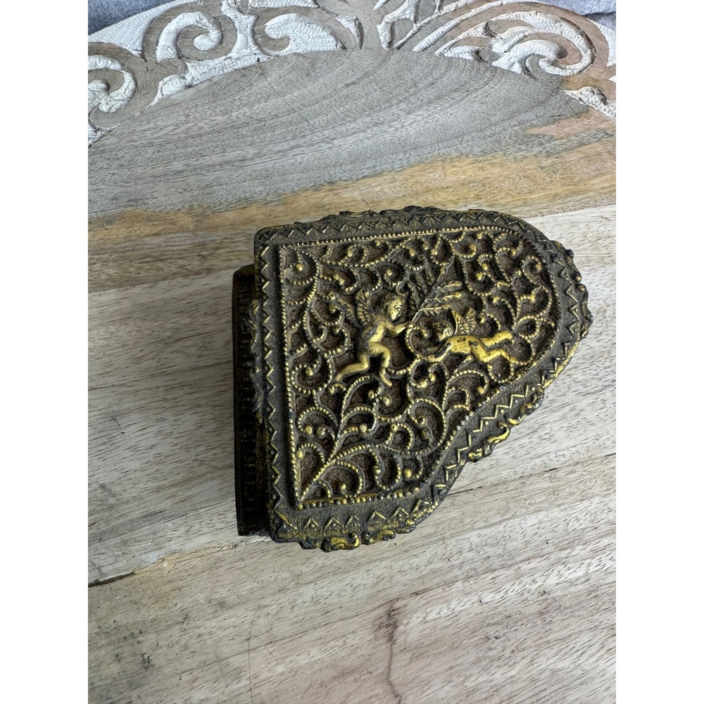 Vintage Japan Metal Piano Music Box Gold Filigree Cherub Angel Trinket Box